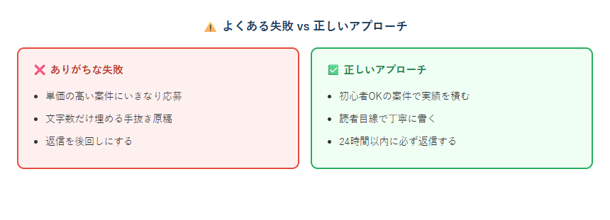 ライティング副業始め方月3万の失敗と成功の比較図