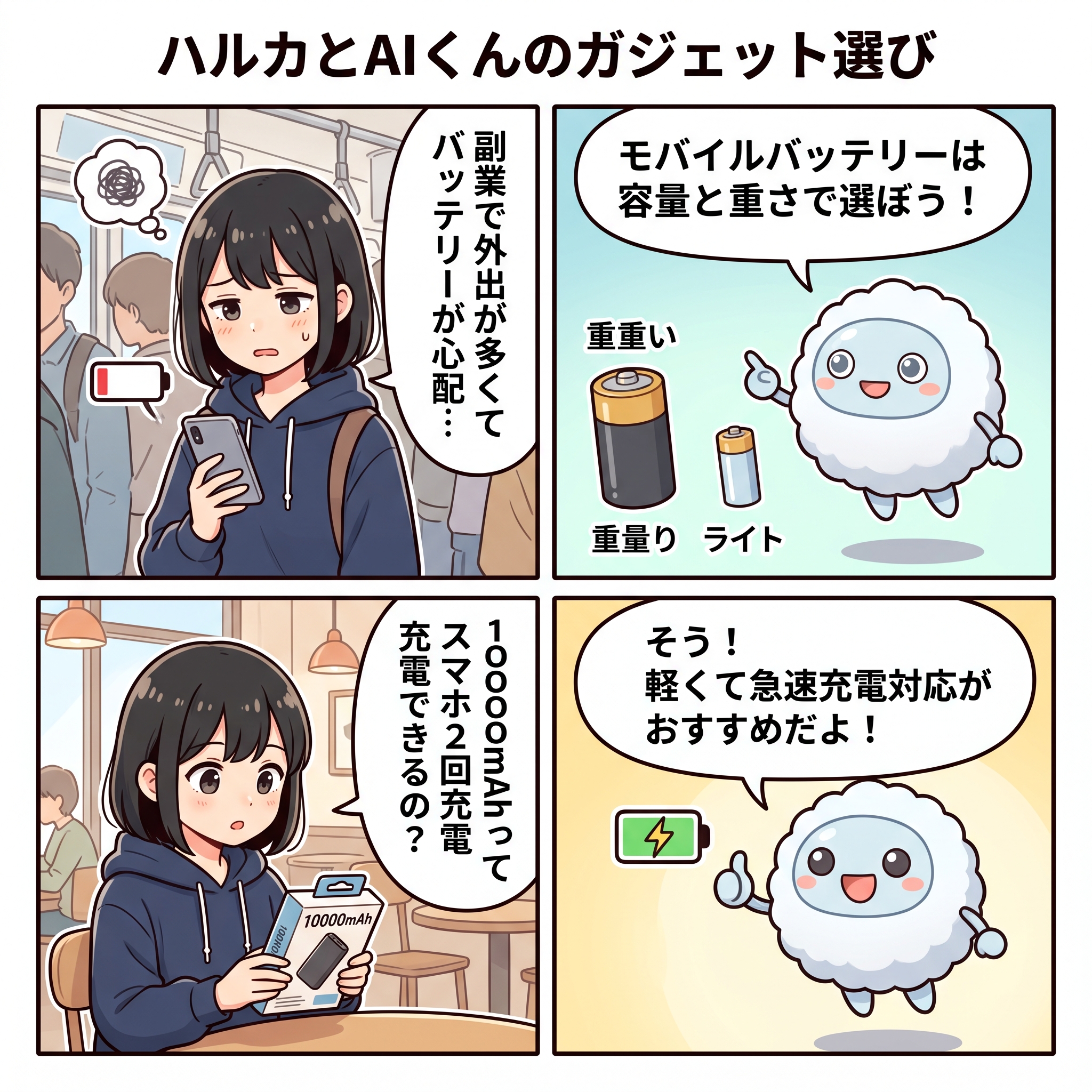 モバイルバッテリーおすすめ副業 4コマ漫画