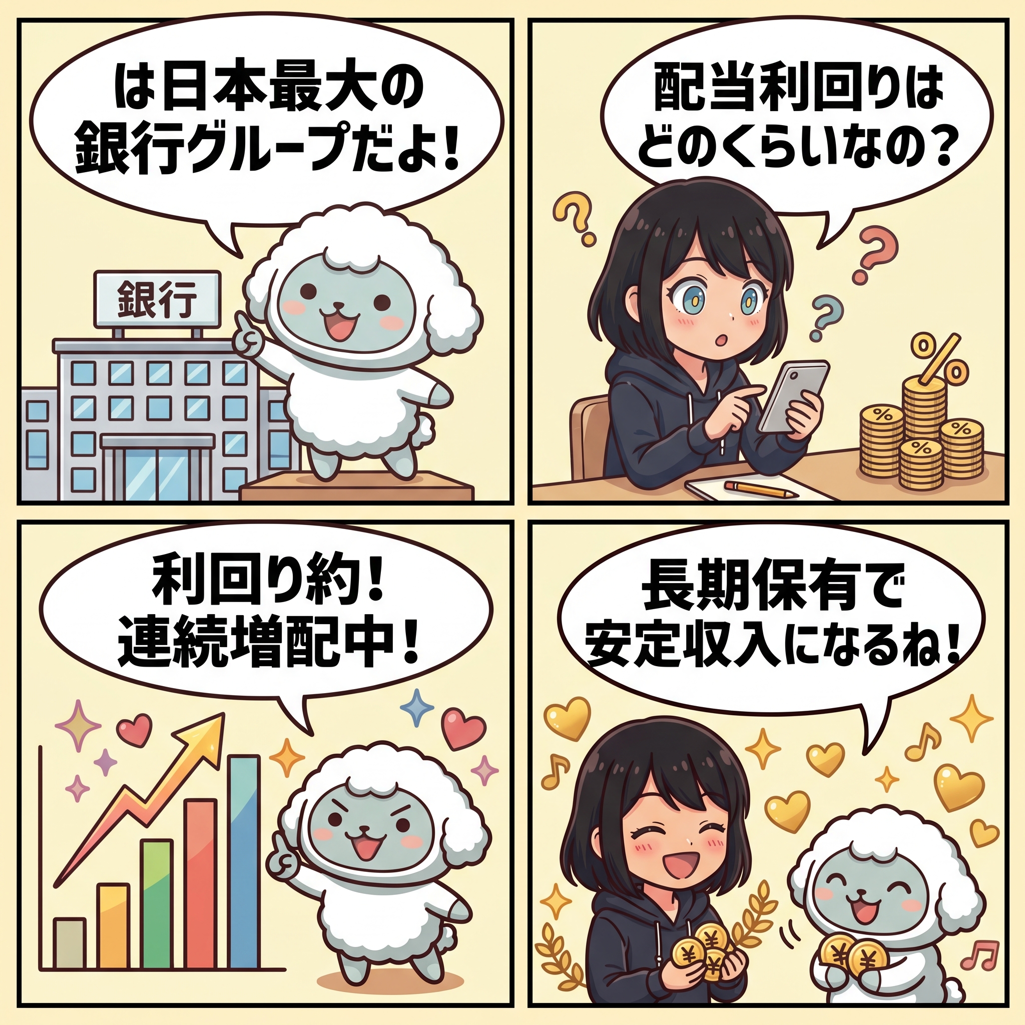 三菱UFJ高配当株2026｜ハルカとAIくんのセリフ付き4コマ漫画
