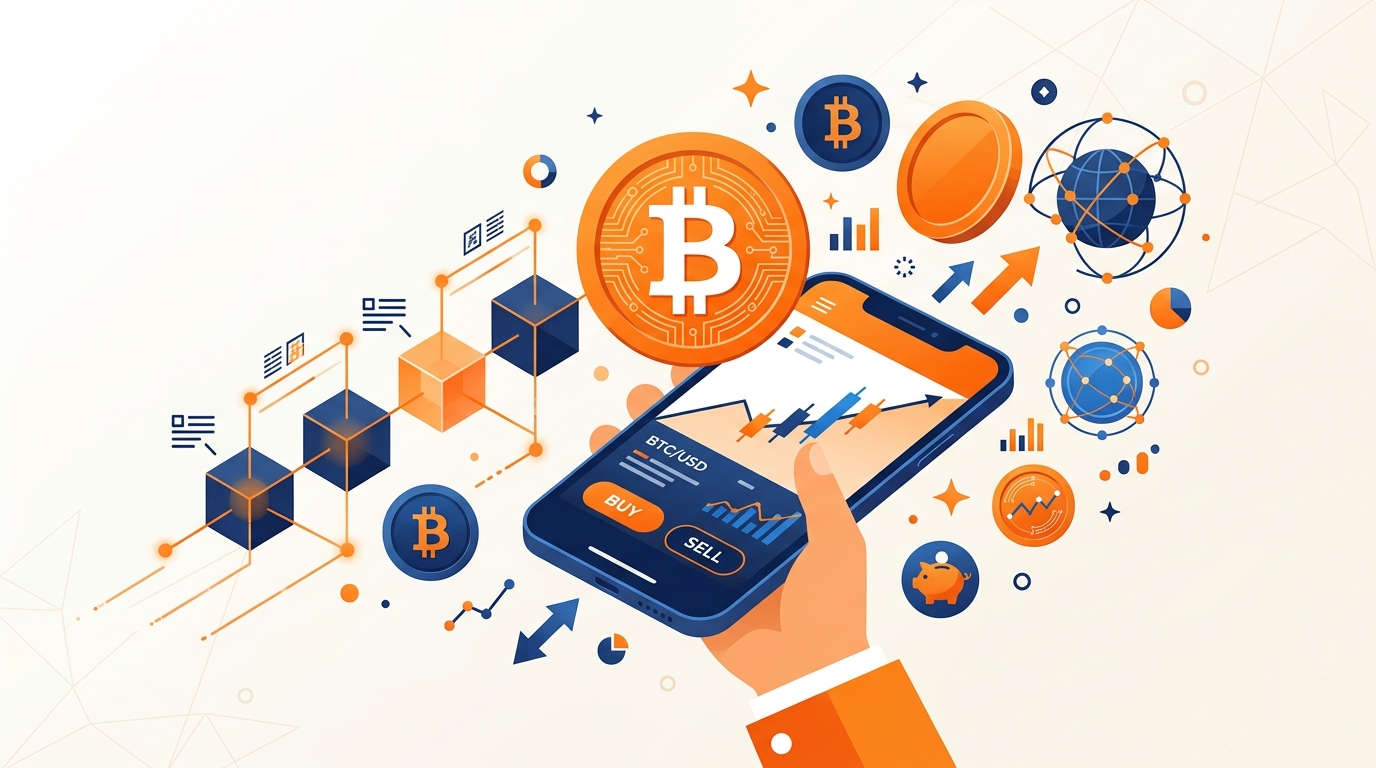 ビットコイン投資始め方2026初心者 暗号資産取引のイメージイラスト