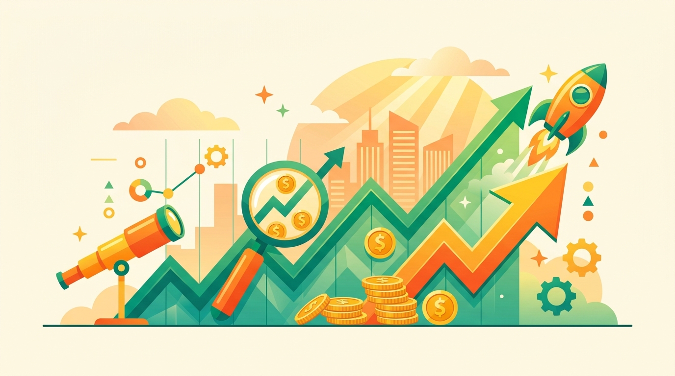 暴騰する株の見つけ方 株価急上昇チャート・投資分析のフラットイラスト
