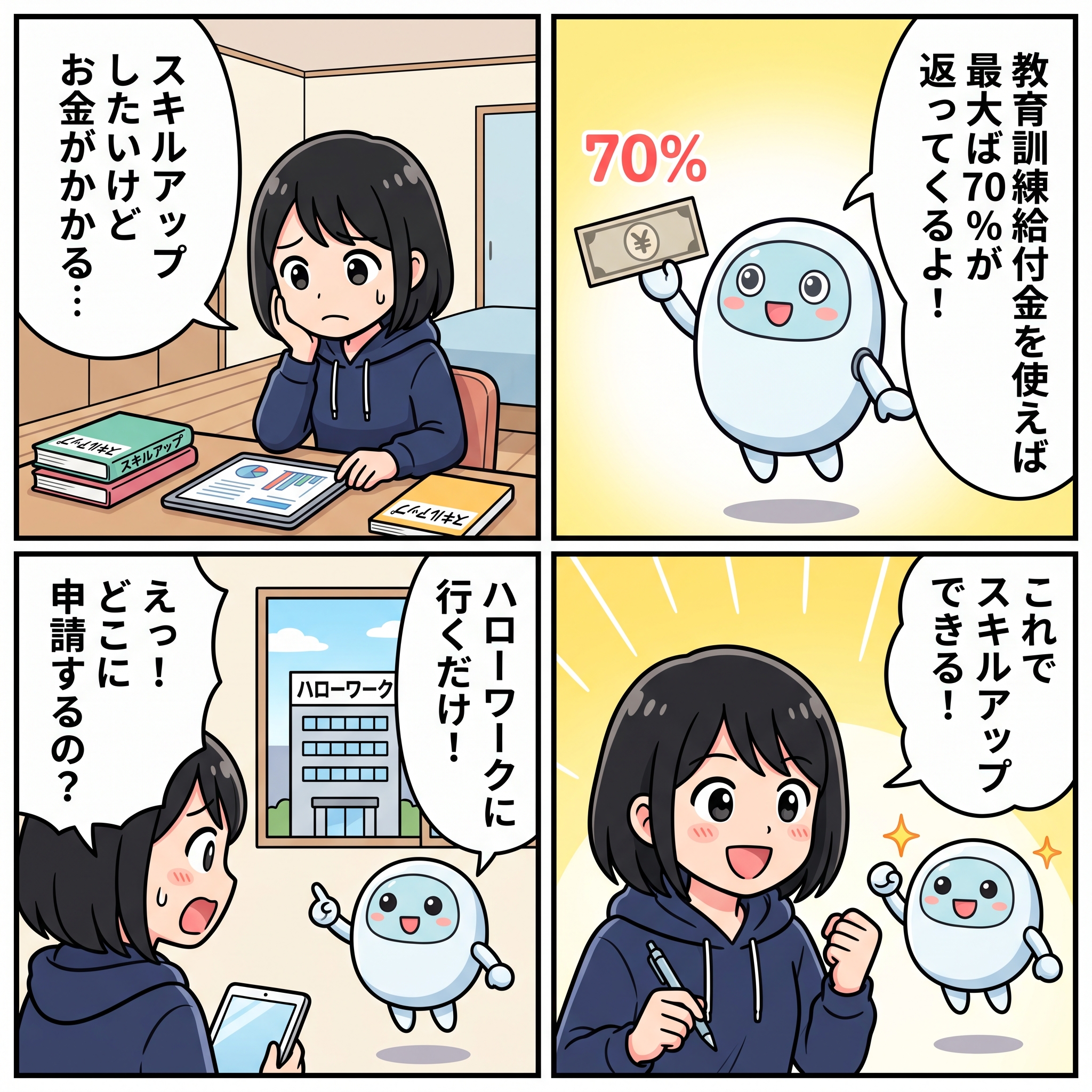 ハルカとAIくん ep10 教育訓練給付金4コマ漫画