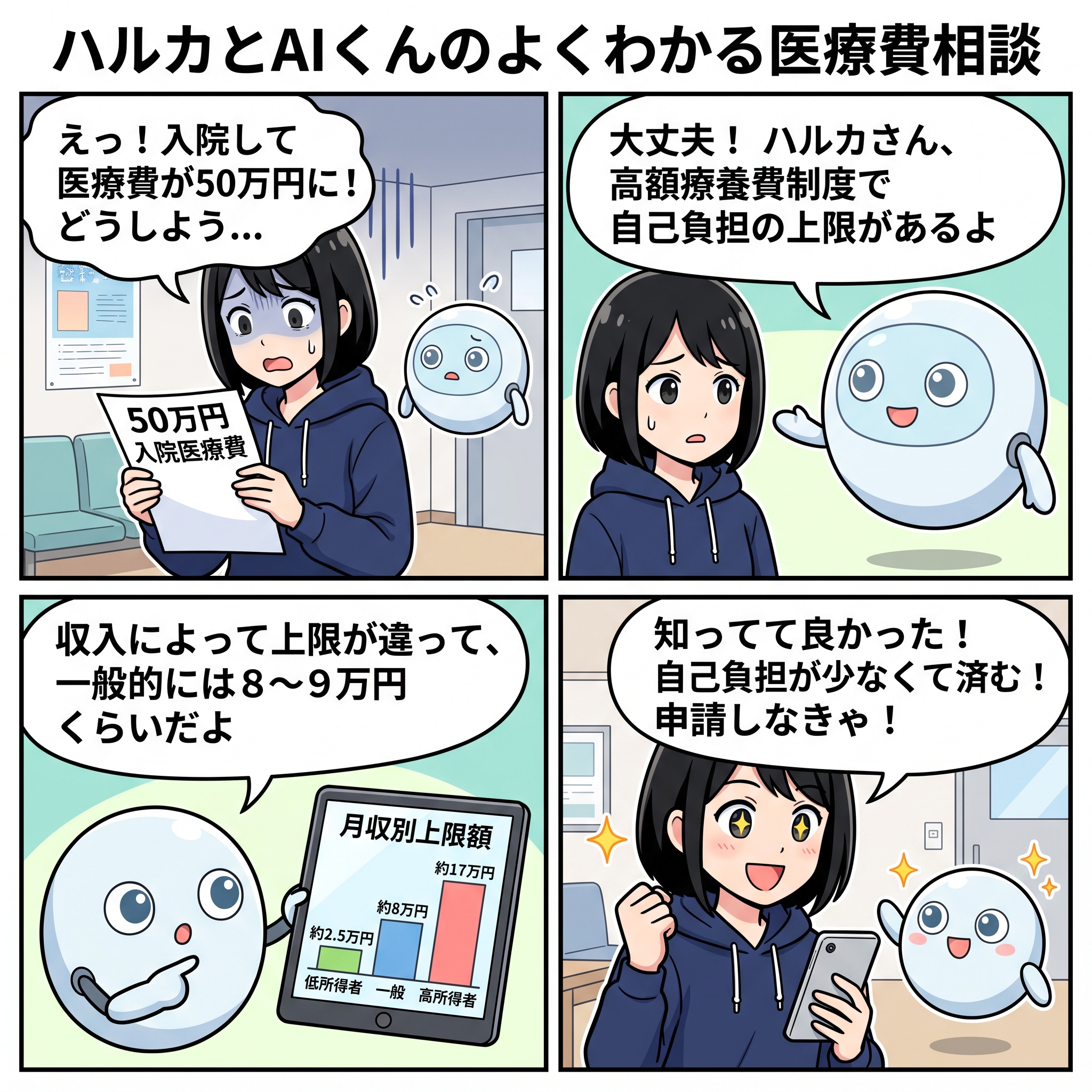 ハルカとAIくん ep11 高額療養費制度4コマ漫画