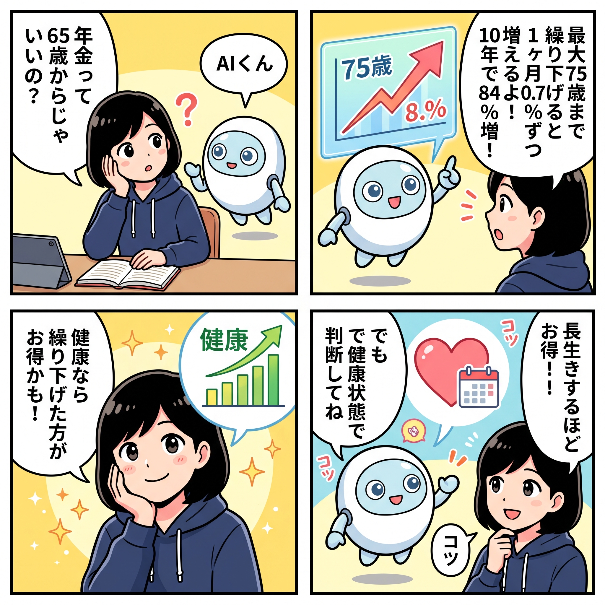 ハルカとAIくん ep15 年金繰り下げ受給4コマ漫画