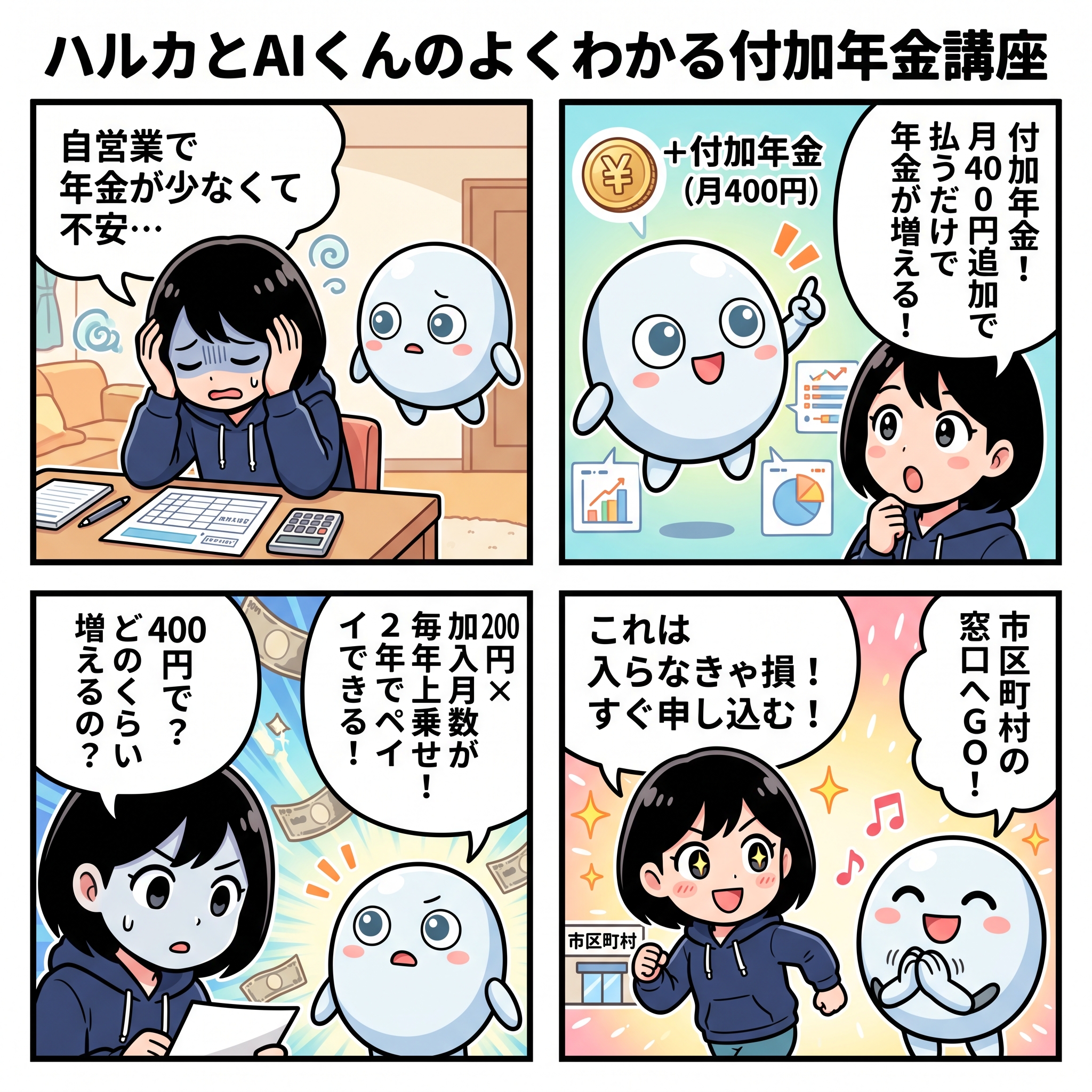 ハルカとAIくん ep17 付加年金4コマ漫画