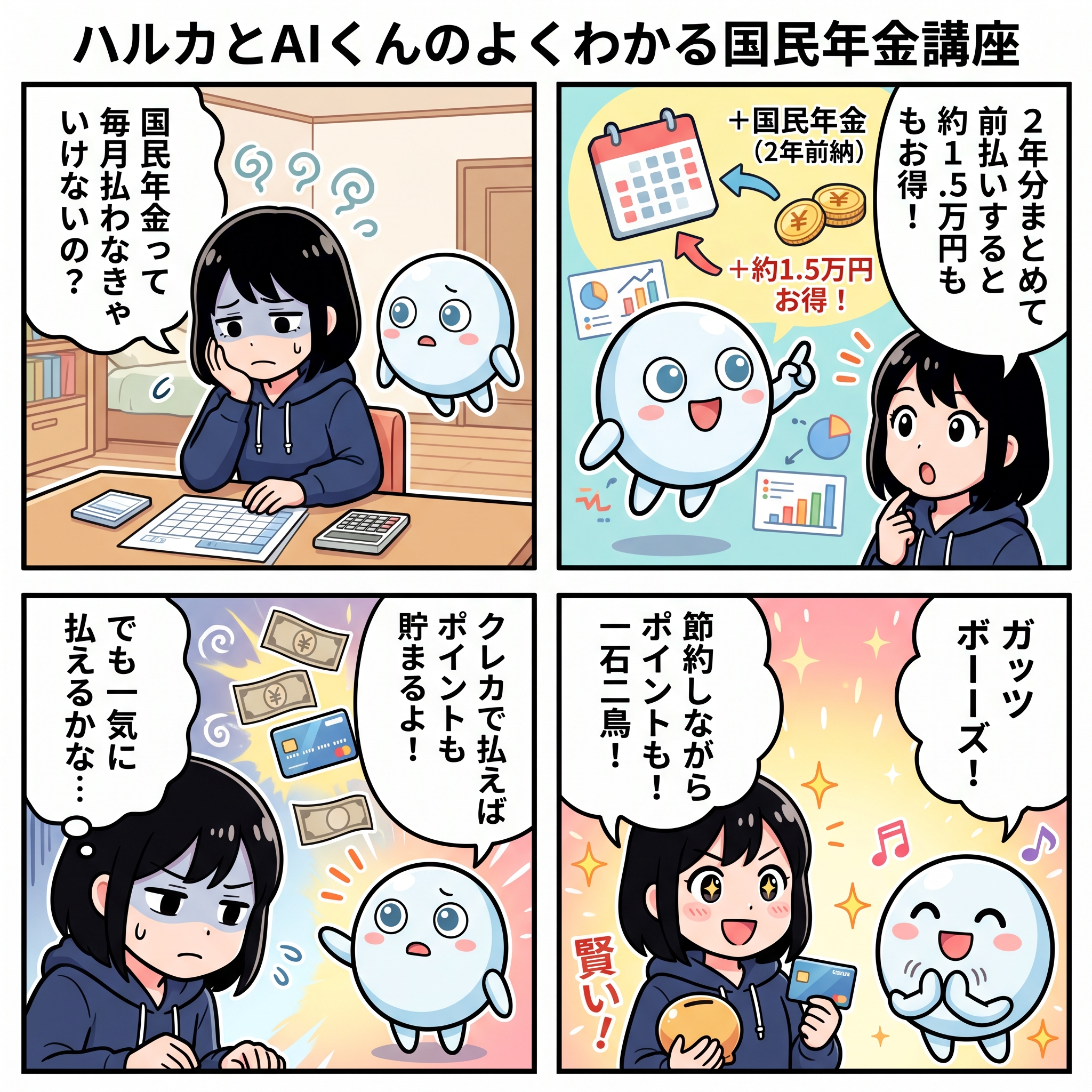 ハルカとAIくん ep18 国民年金2年前納4コマ漫画