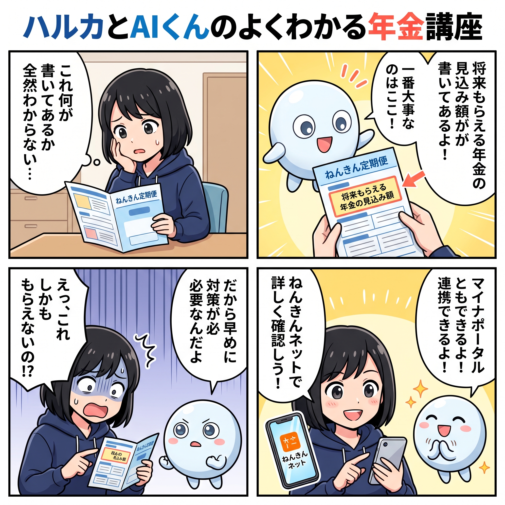 ハルカとAIくん ep19 ねんきん定期便の読み方4コマ漫画