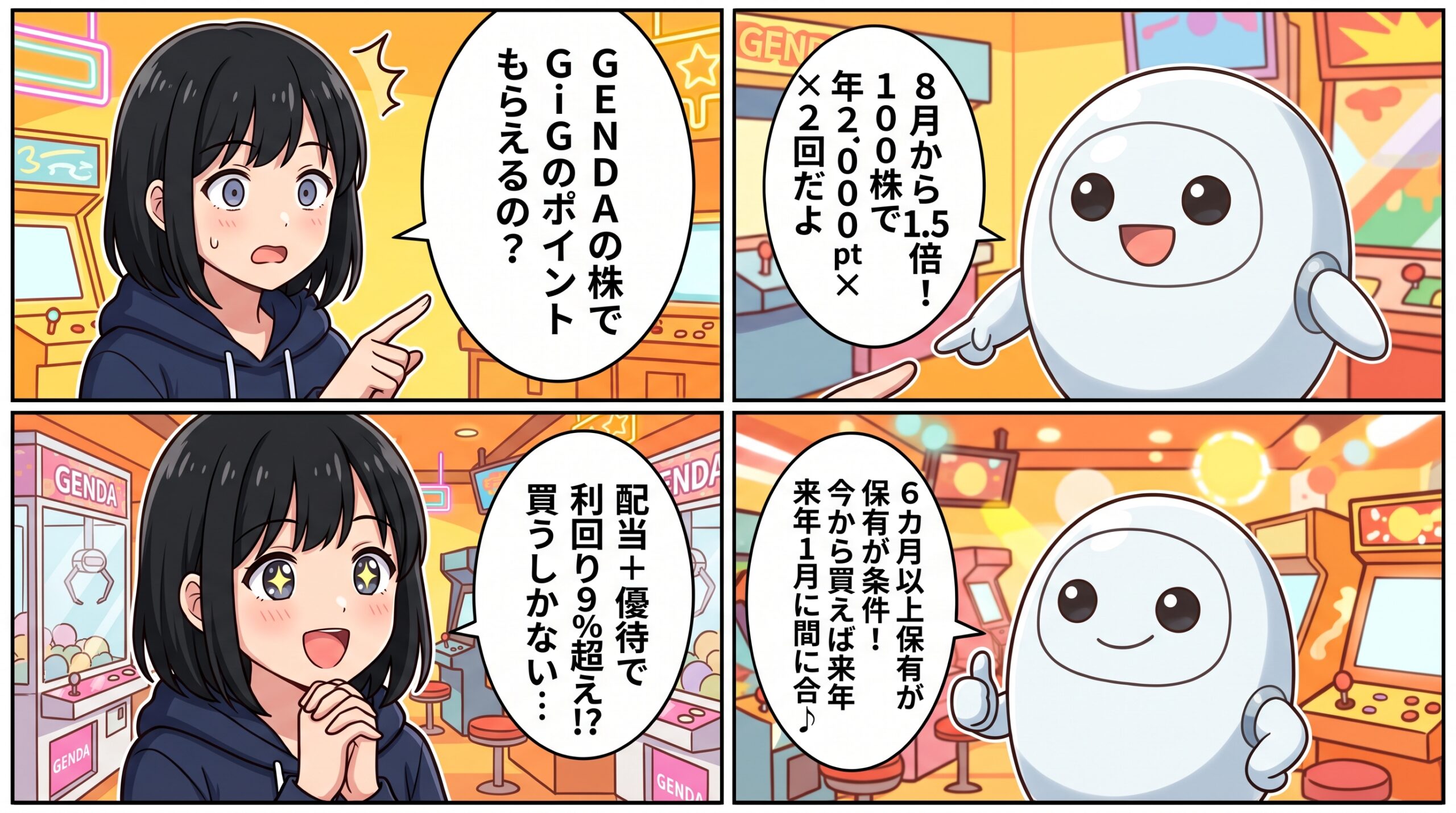 GENDA株主優待 GiGOポイント 4コマ漫画 ハルカとAIくん