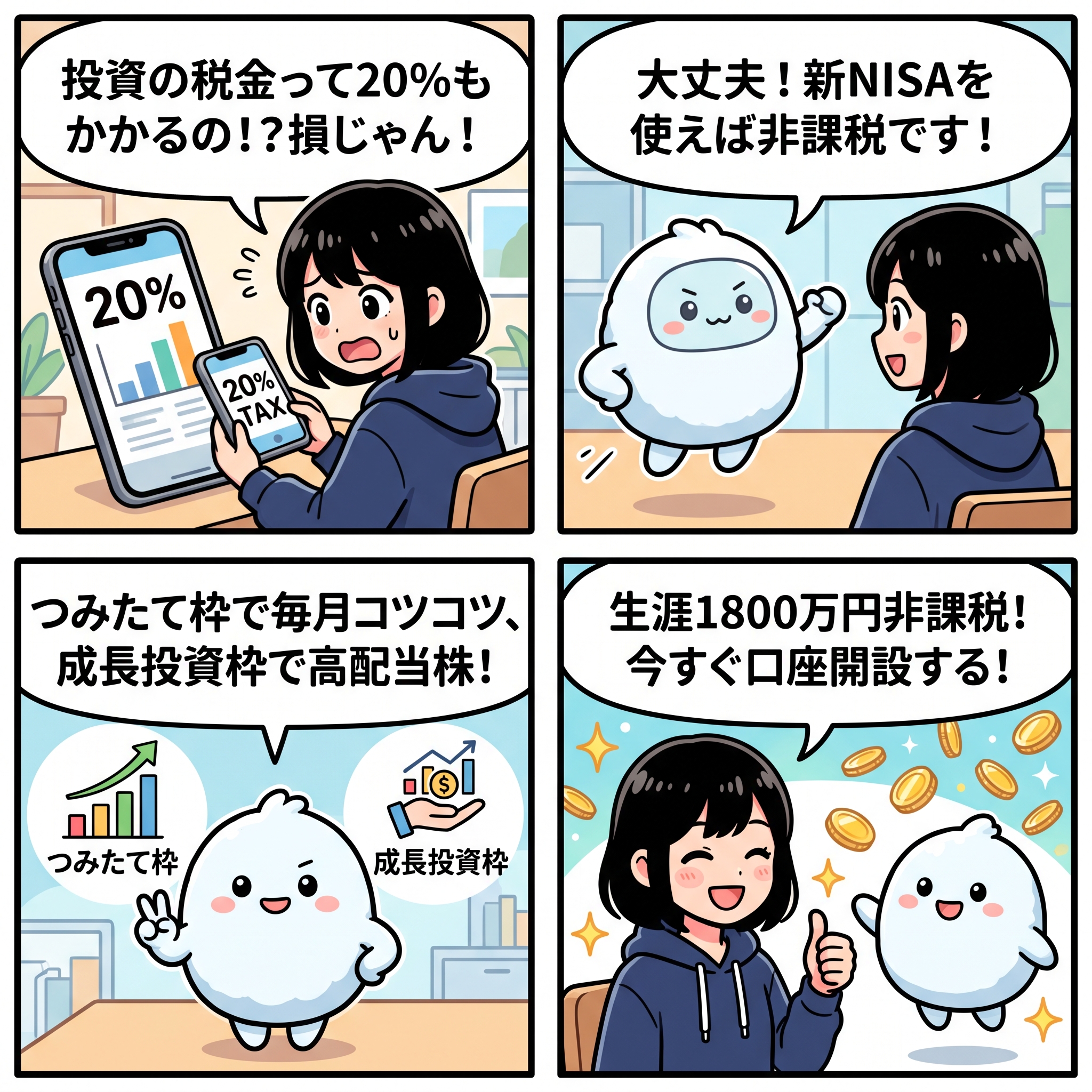 ハルカとAIくんの新NISA4コマ漫画