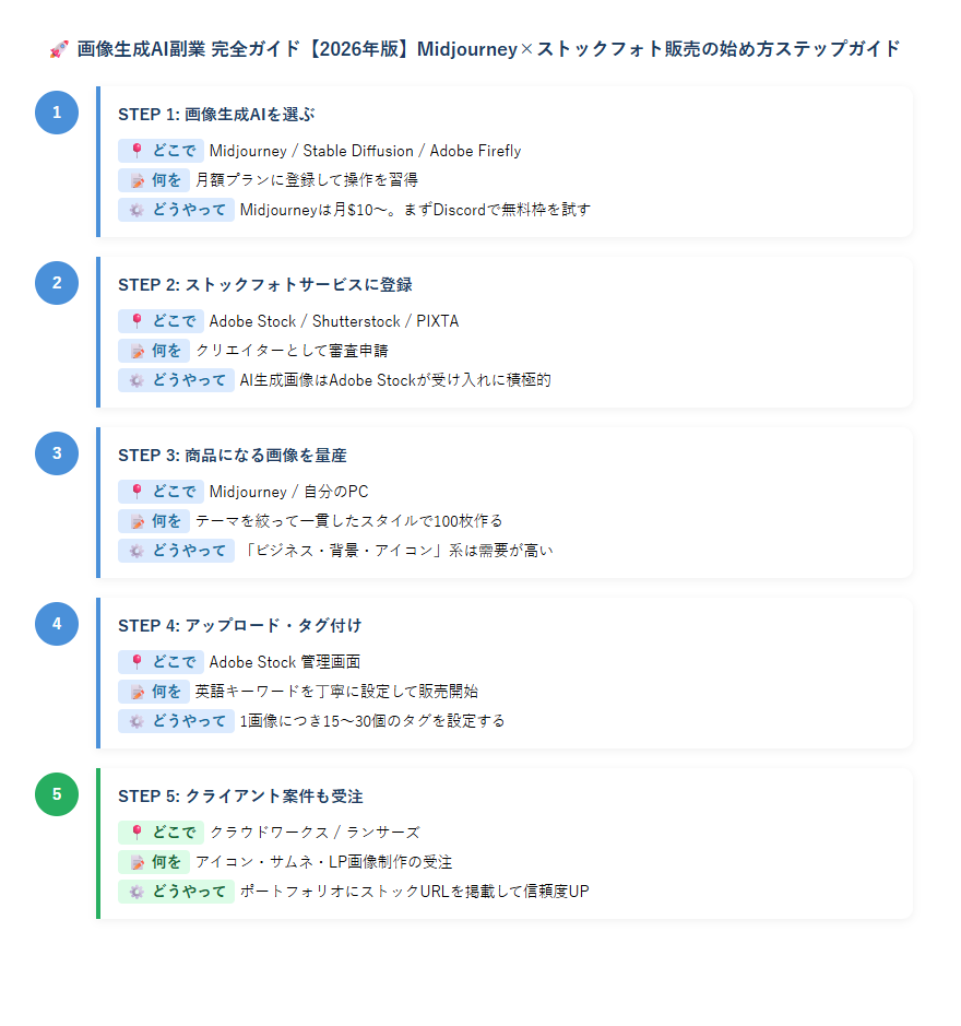 画像生成AI副業Midjourneyのステップ図解