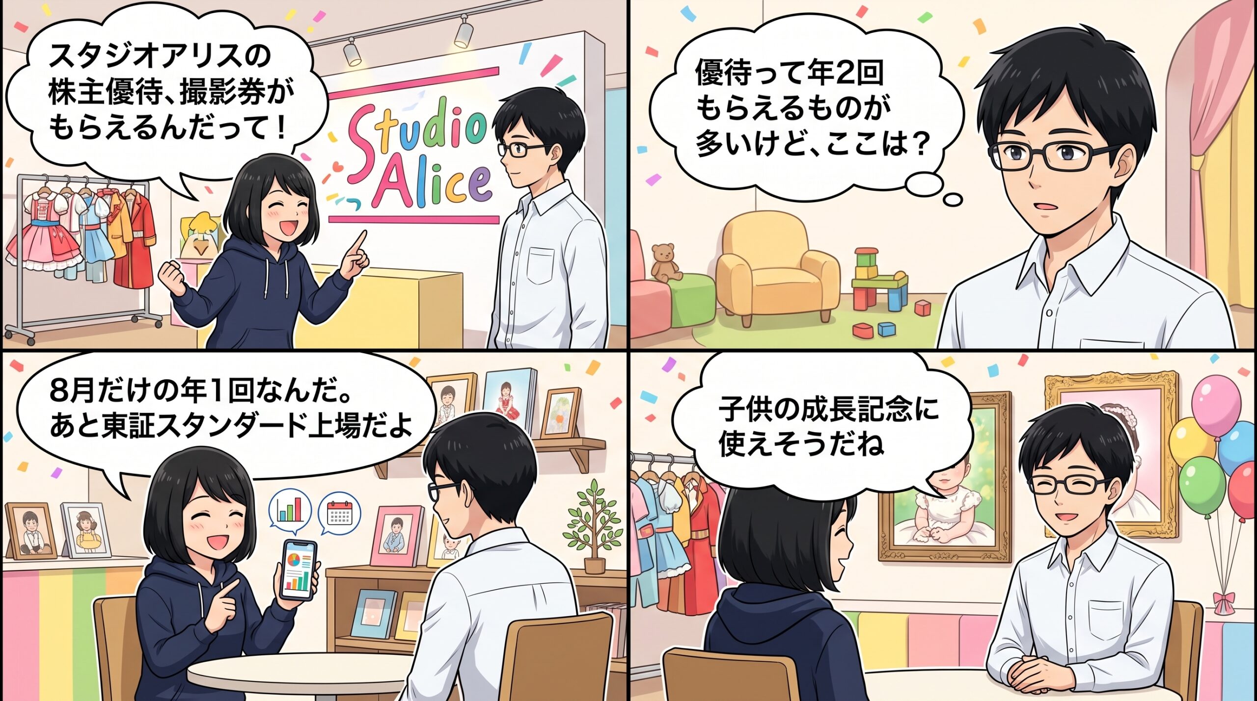 スタジオアリス株主優待 4コマ漫画