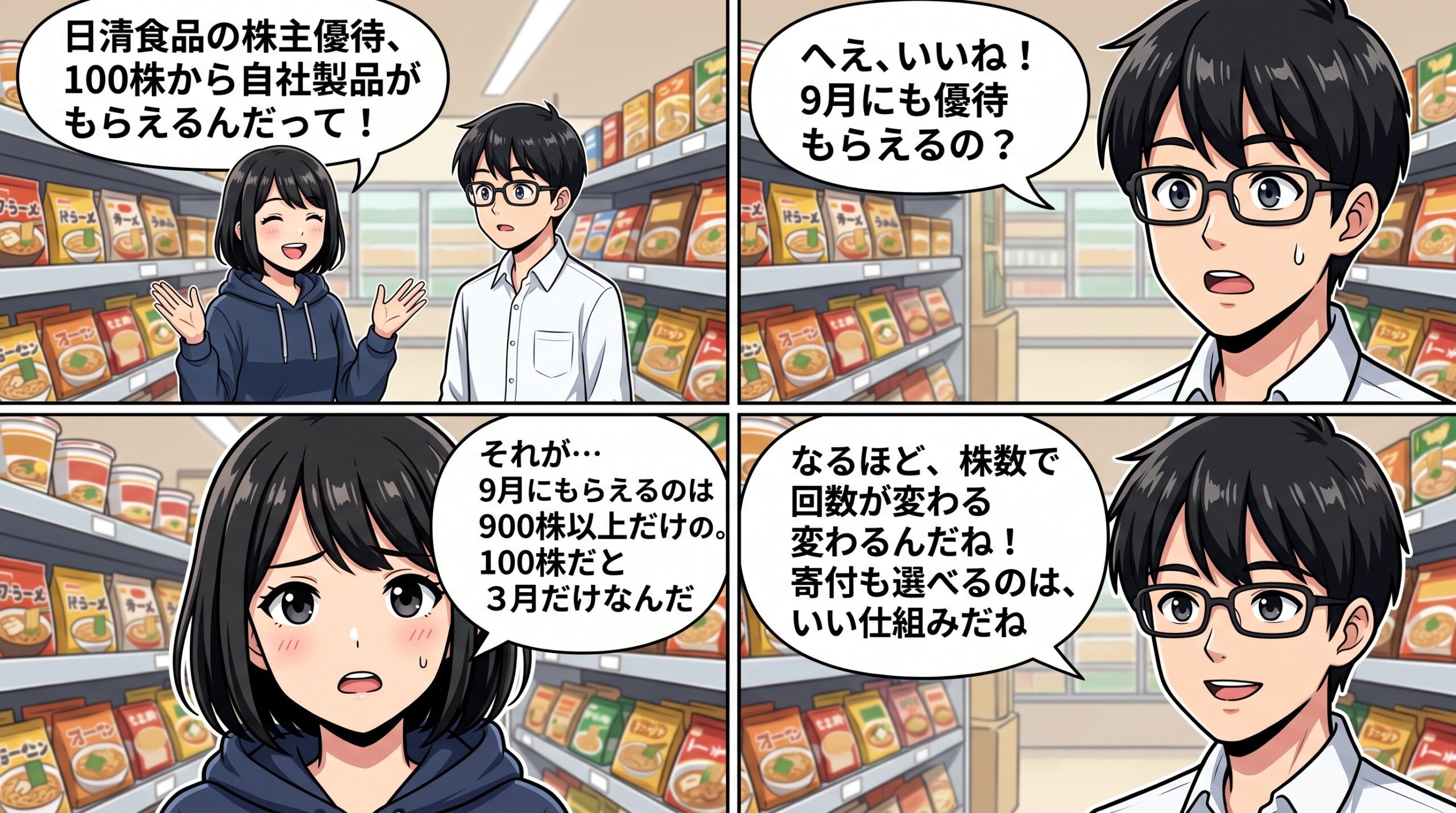 日清食品ホールディングス株主優待 2897 4コマ漫画