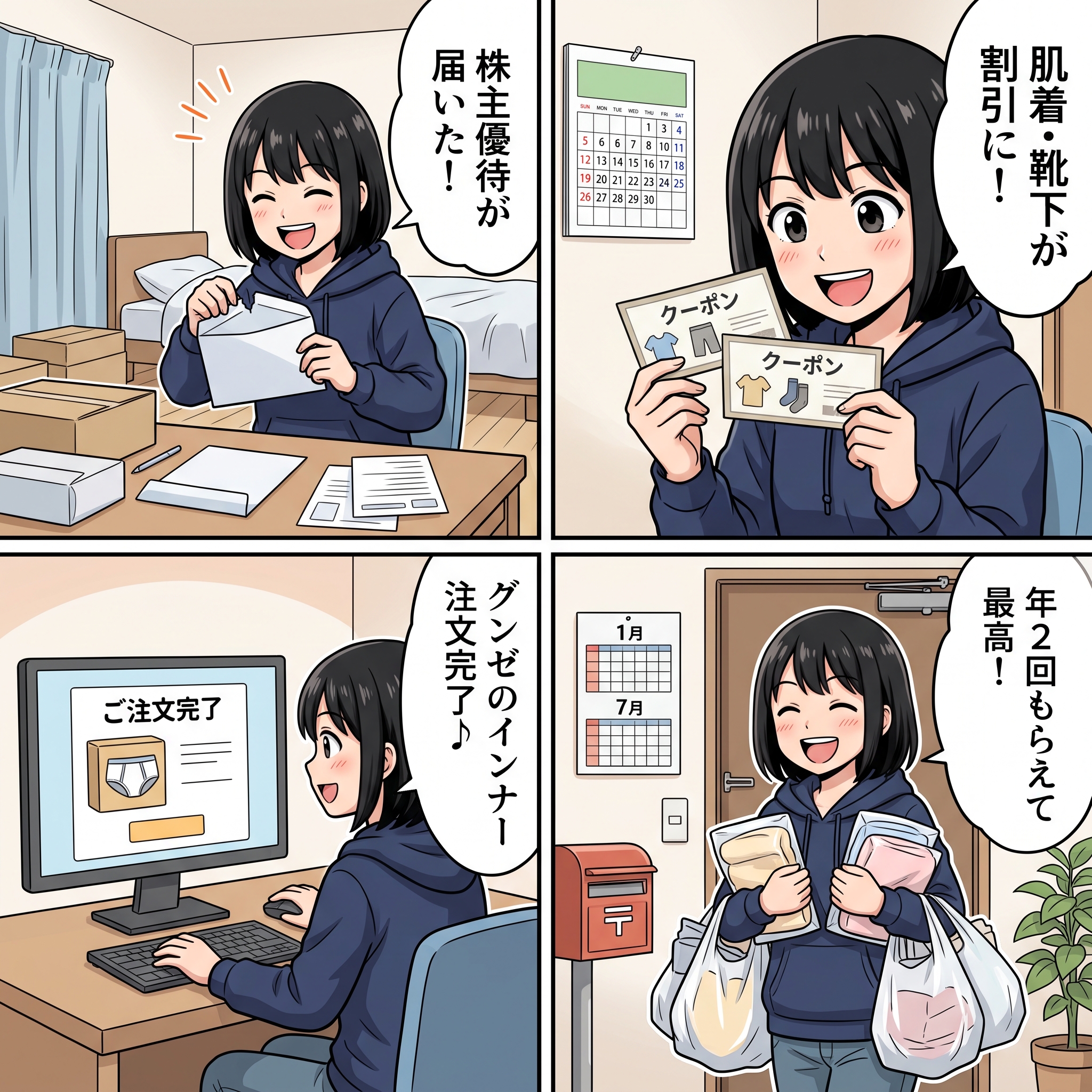 グンゼ株主優待 4コマ漫画 ハルカ