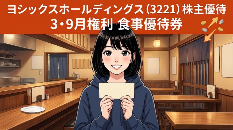 ヨシックスホールディングス株主優待3221 3・9月権利食事優待券