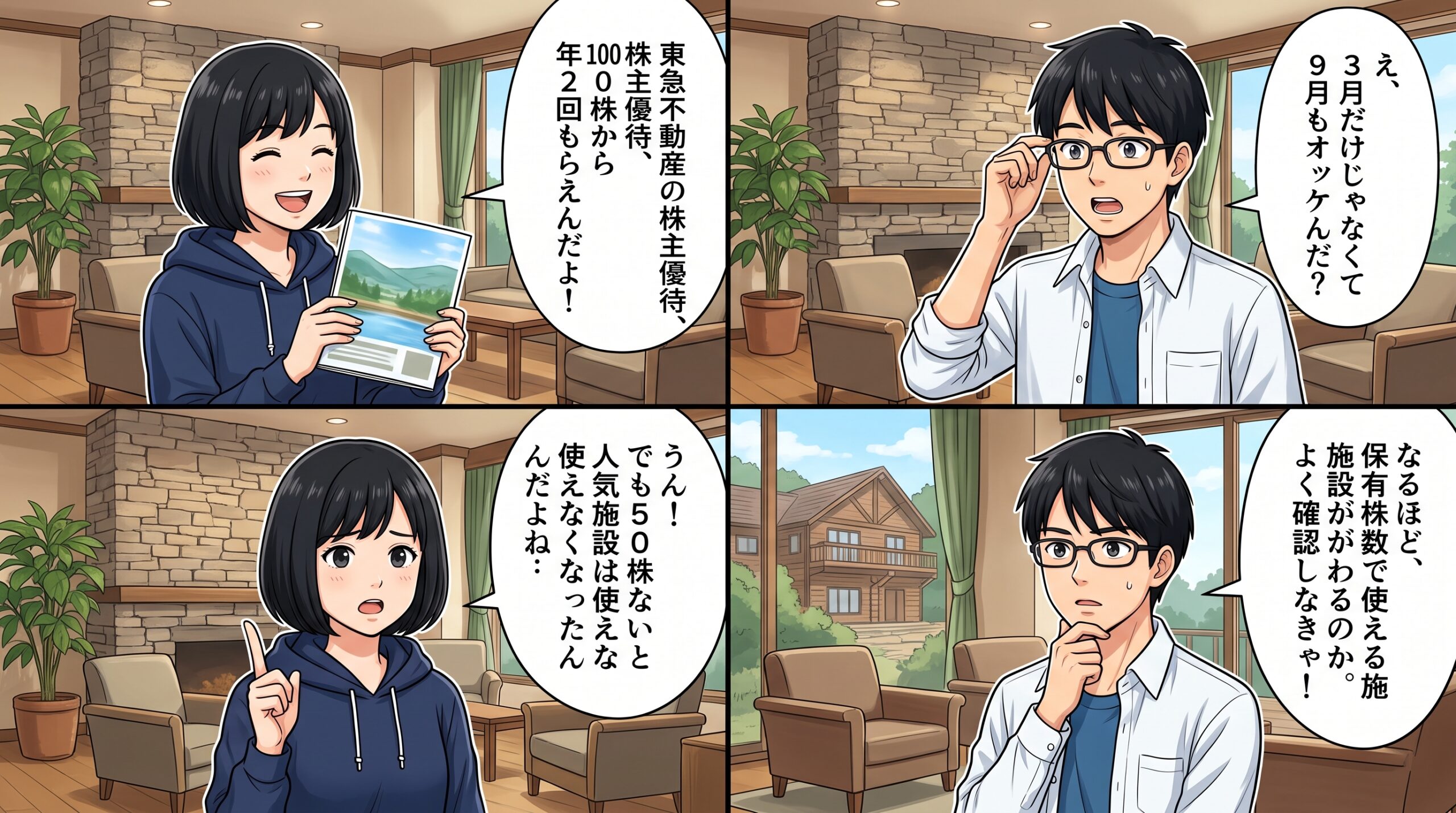 東急不動産ホールディングス株主優待 ハルカとユウタの4コマ漫画
