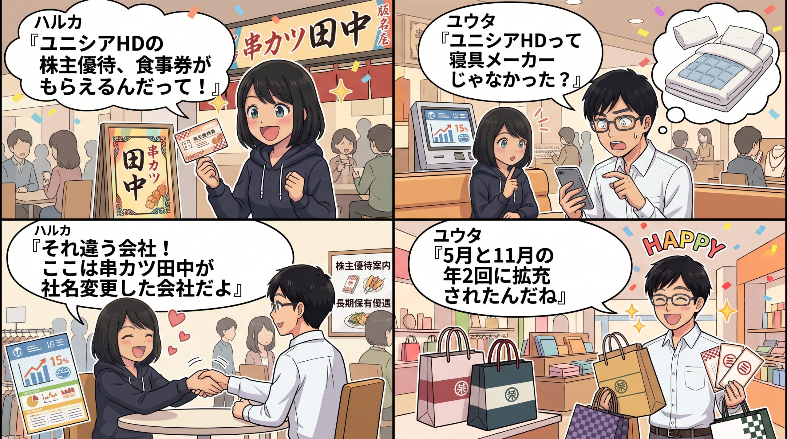 ユニシアHD株主優待 4コマ漫画