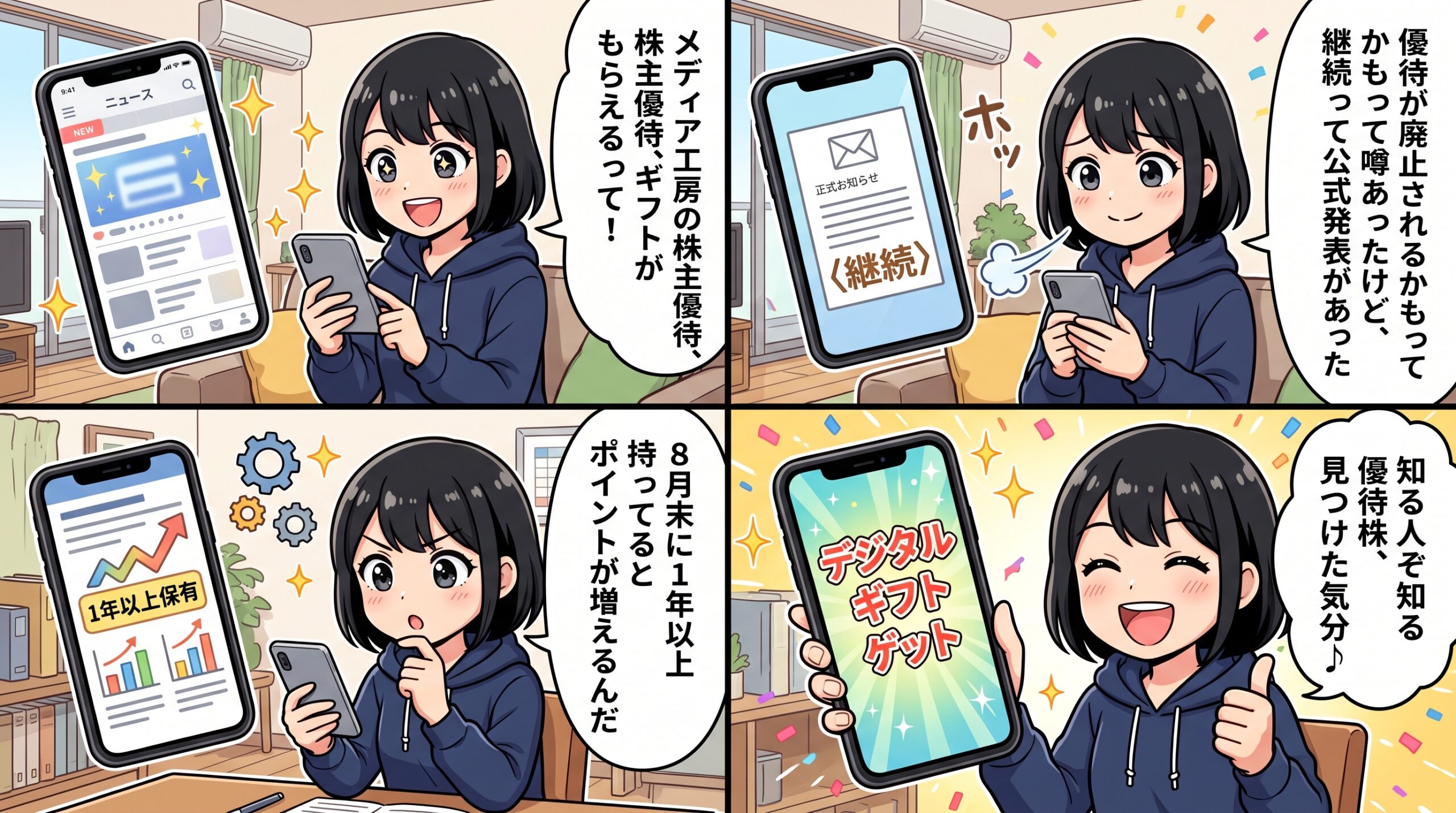 メディア工房株主優待 4コマ漫画