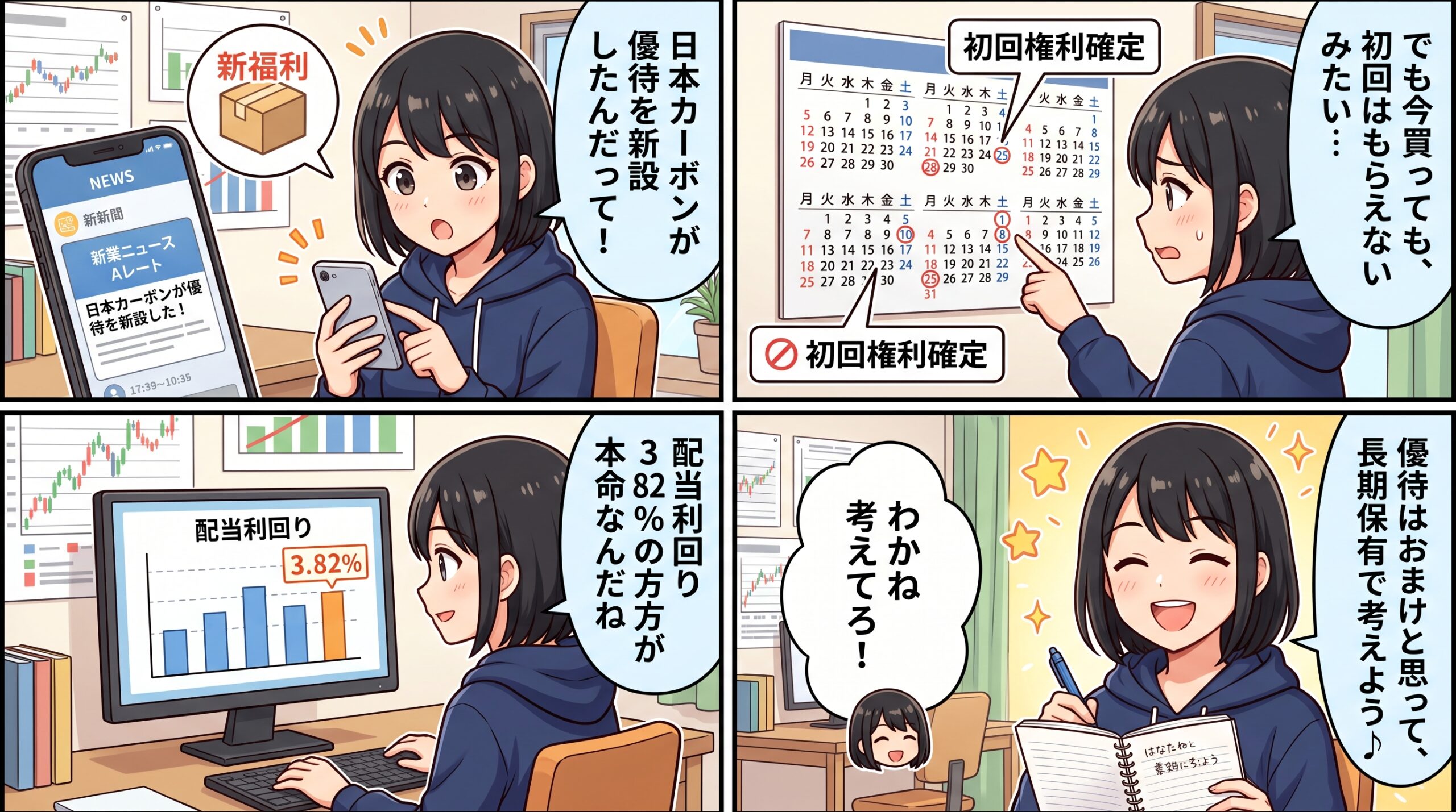 日本カーボン株主優待 4コマ漫画