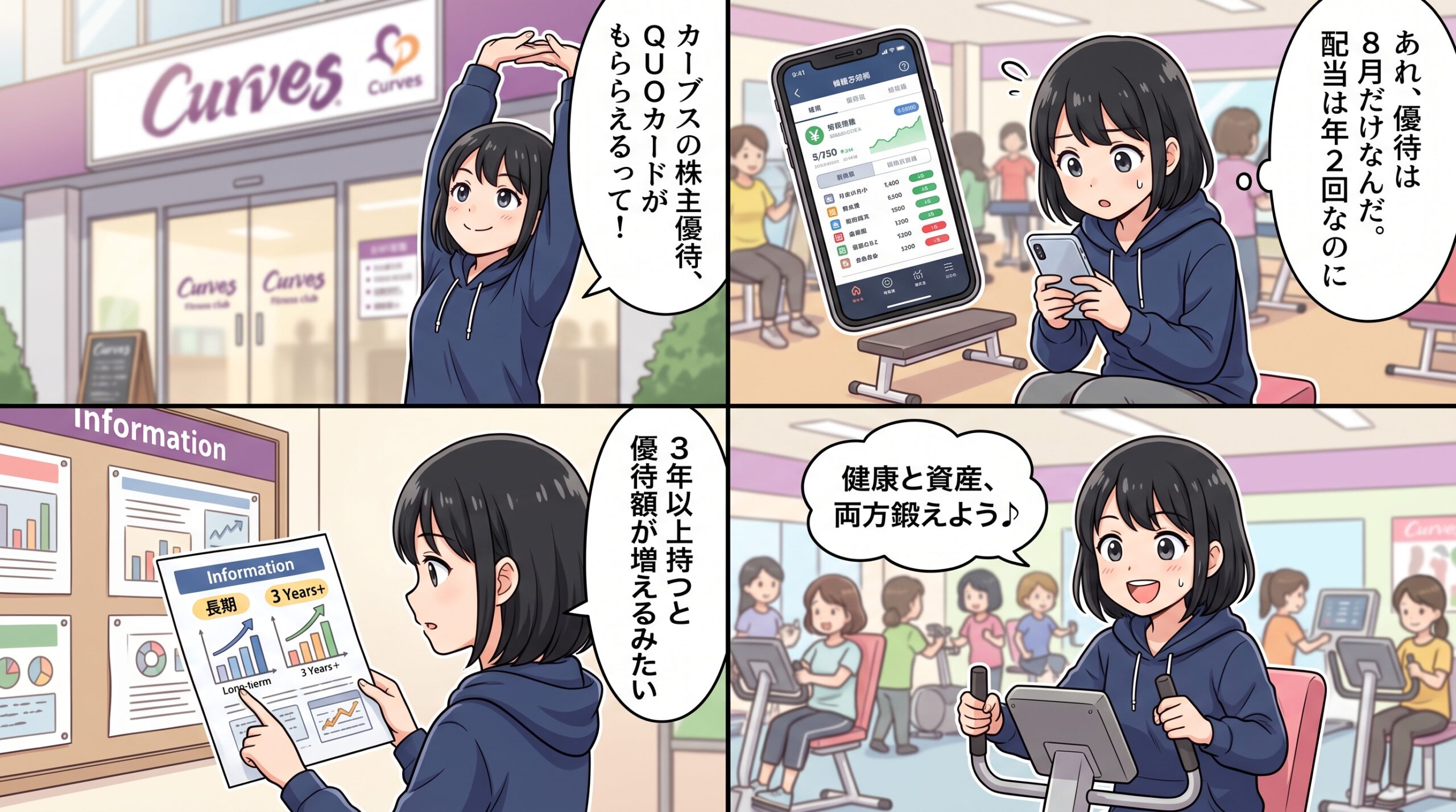 カーブスHD株主優待 4コマ漫画