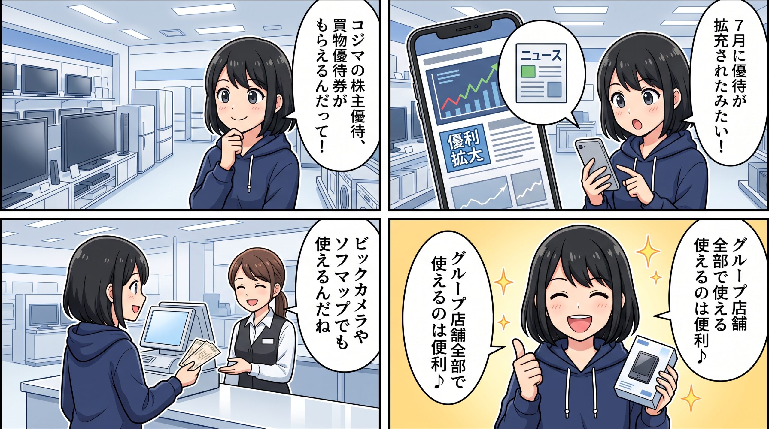 コジマ株主優待 4コマ漫画
