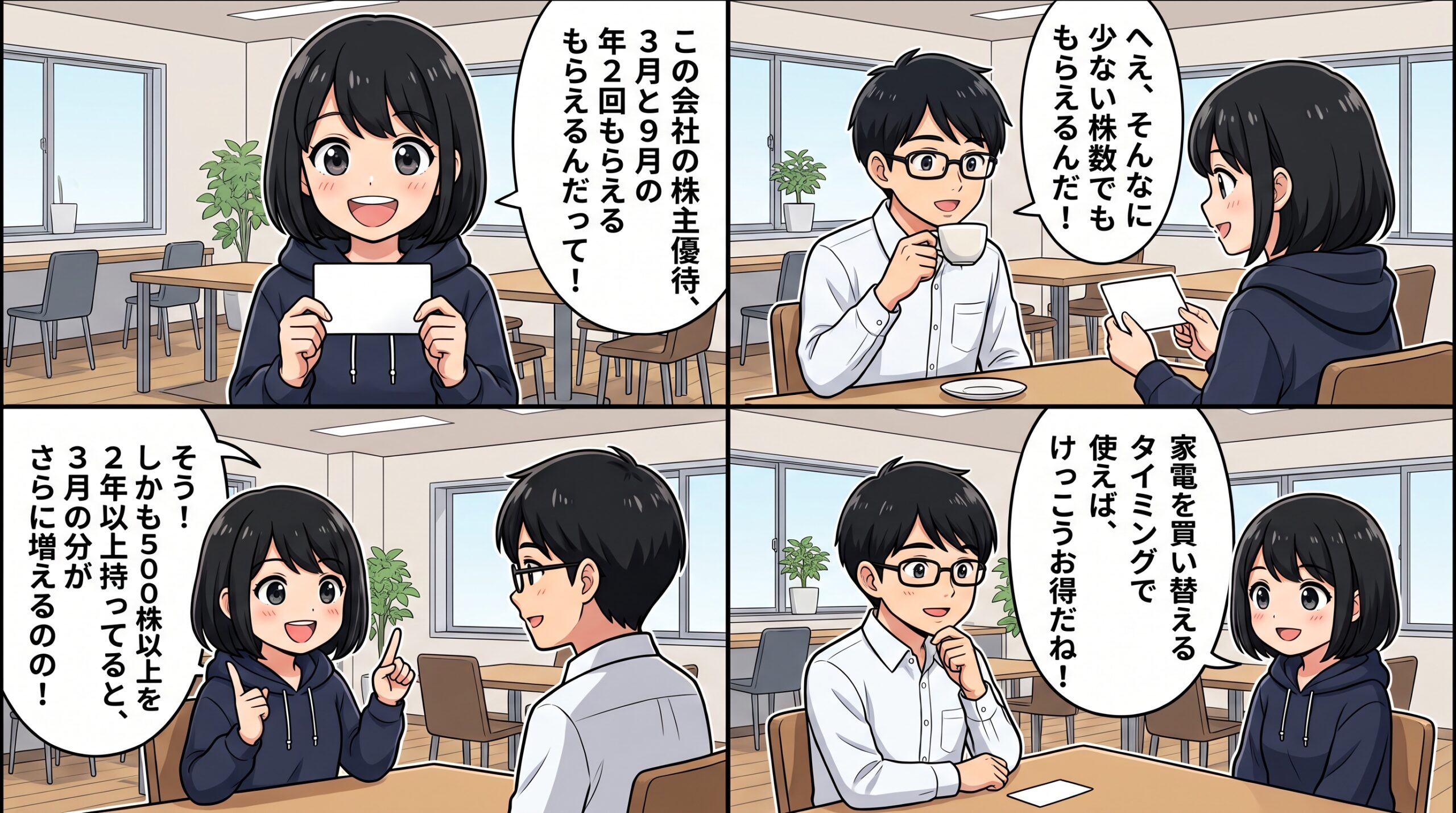 Joshin株主優待 4コマ漫画 ハルカとユウタ