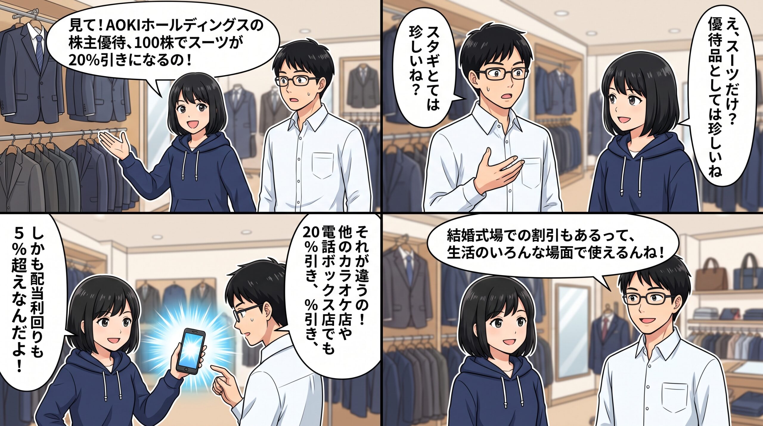 AOKIホールディングス株主優待 4コマ漫画