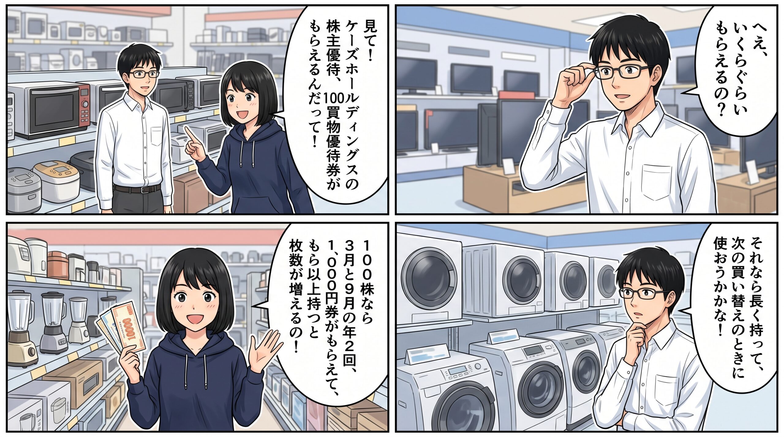 ケーズホールディングス株主優待 4コマ漫画