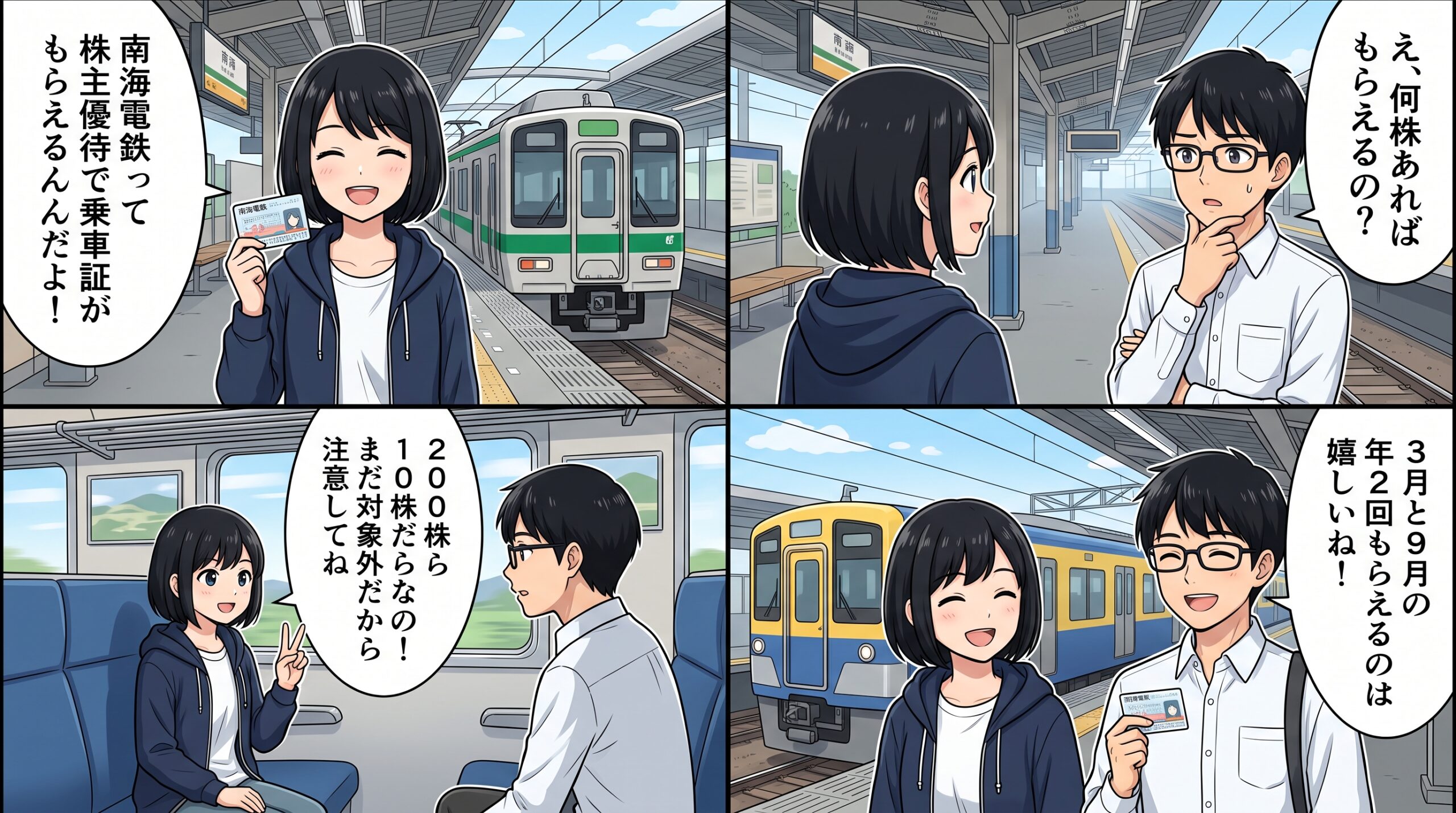 南海電気鉄道株主優待 4コマ漫画 ハルカとユウタ
