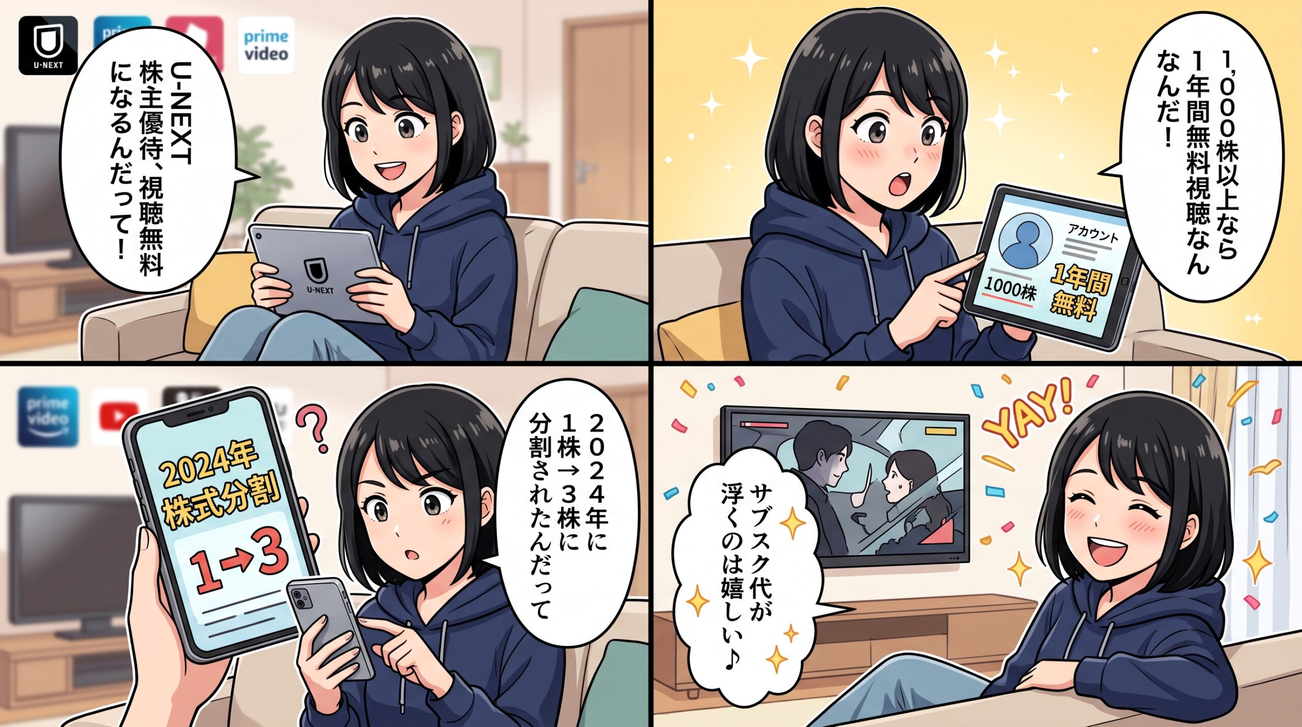 U-NEXT HOLDINGS株主優待 4コマ漫画