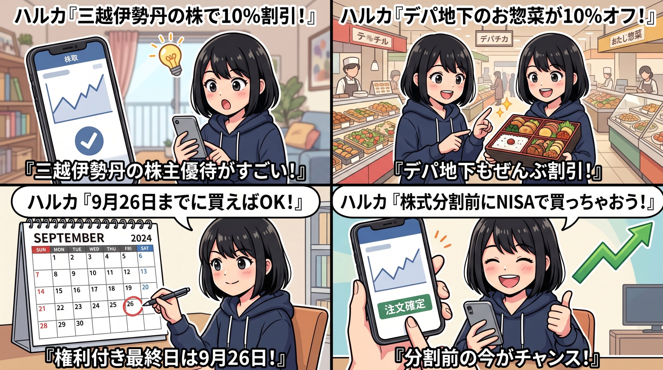 三越伊勢丹HD（3099）株主優待 4コマ漫画