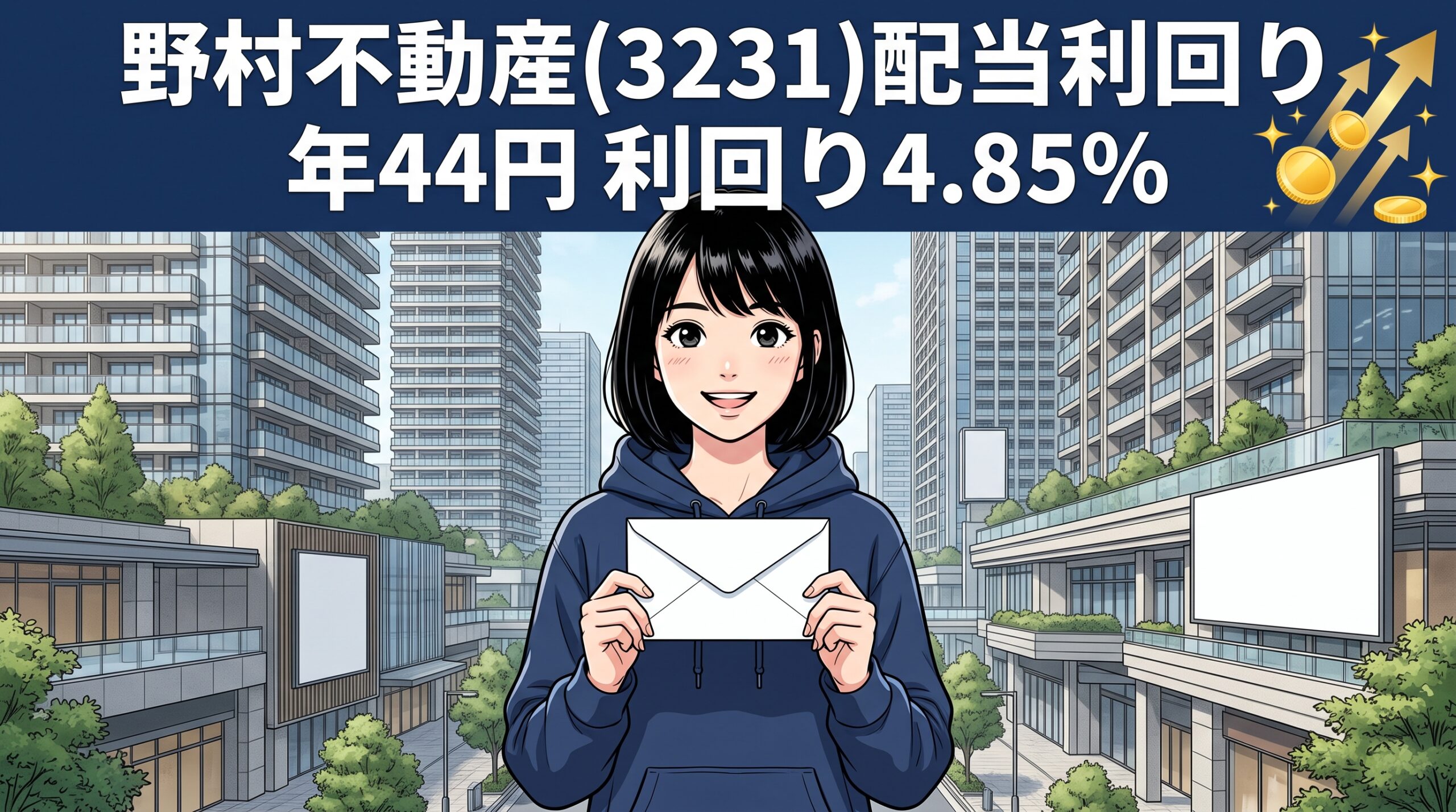 野村不動産配当利回り2026 年44円 利回り4.85% のイメージイラスト