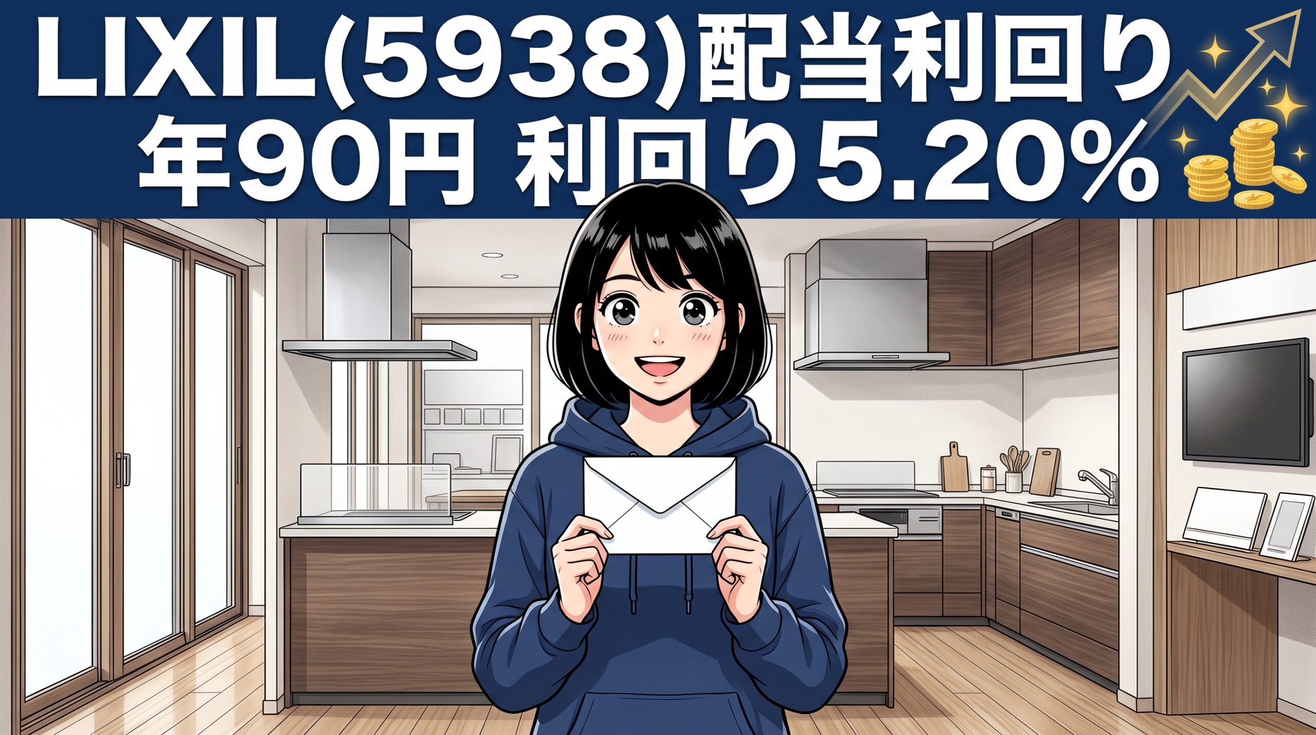 LIXIL配当利回り2026 年90円 利回り5.20% のイメージイラスト