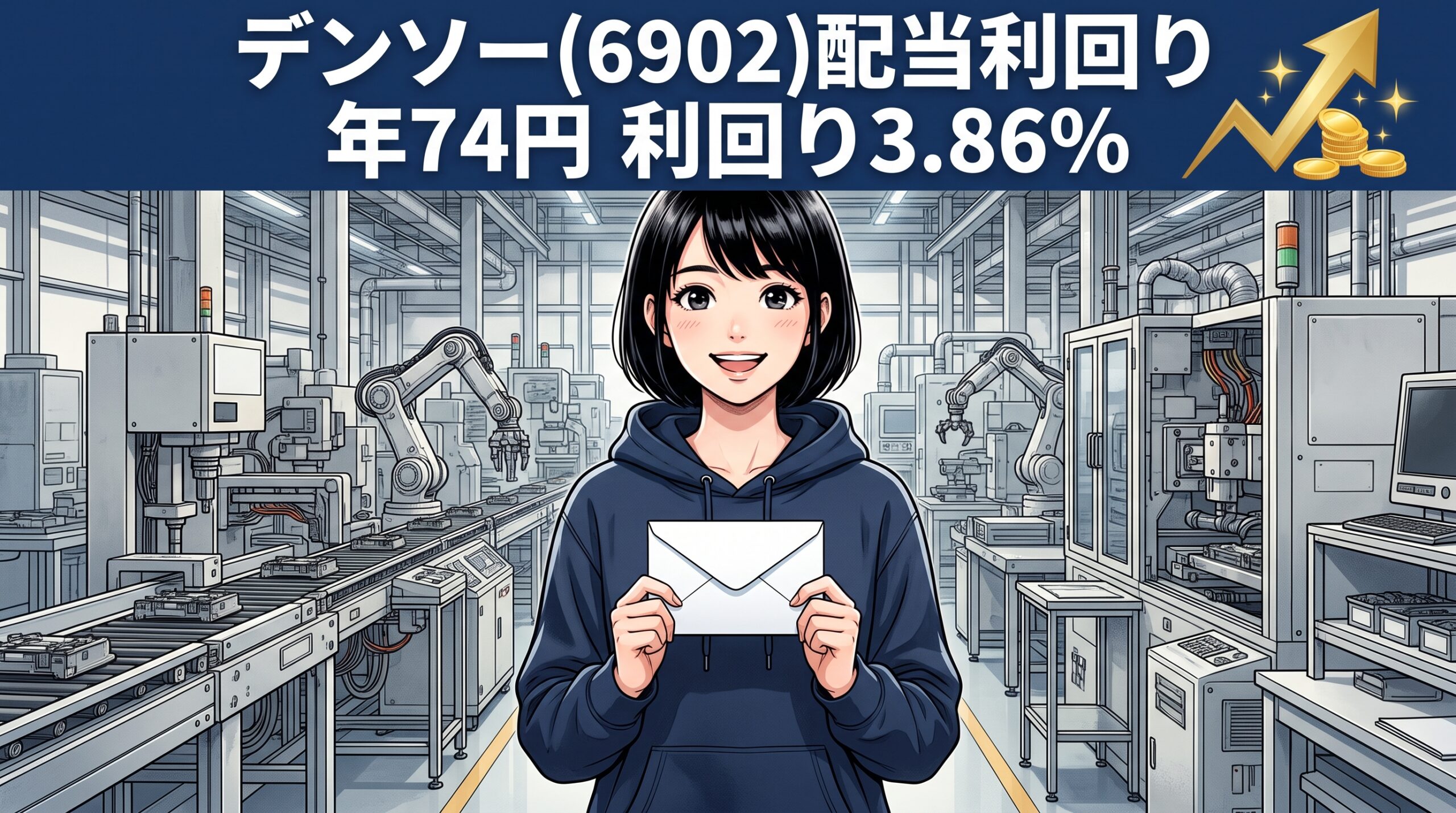 デンソー配当利回り2026 年74円 利回り3.86% のイメージイラスト