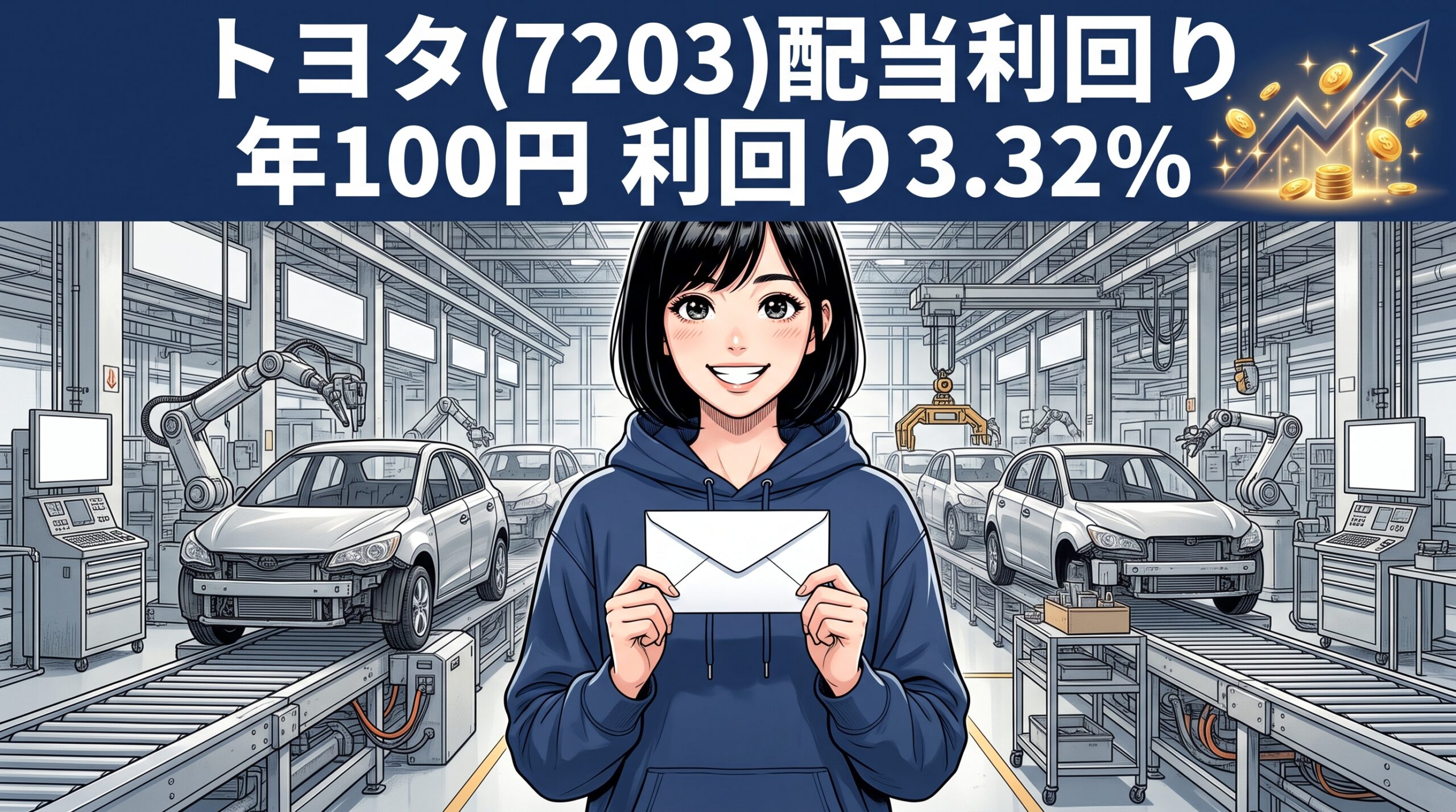 トヨタ配当利回り2026 年100円 利回り3.32% のイメージイラスト