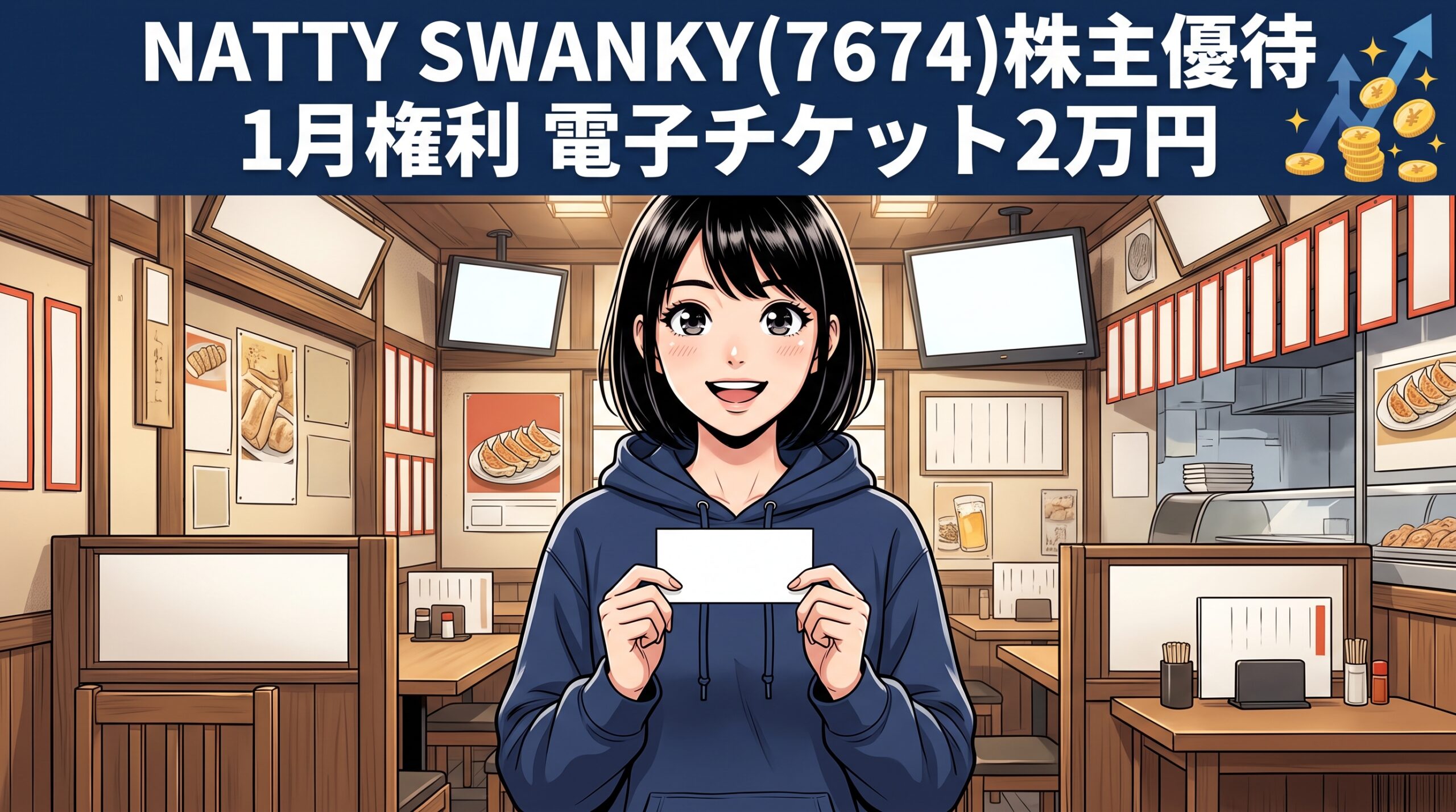 NATTY SWANKY（7674）株主優待 1月権利 電子チケット2万円 のイメージイラスト