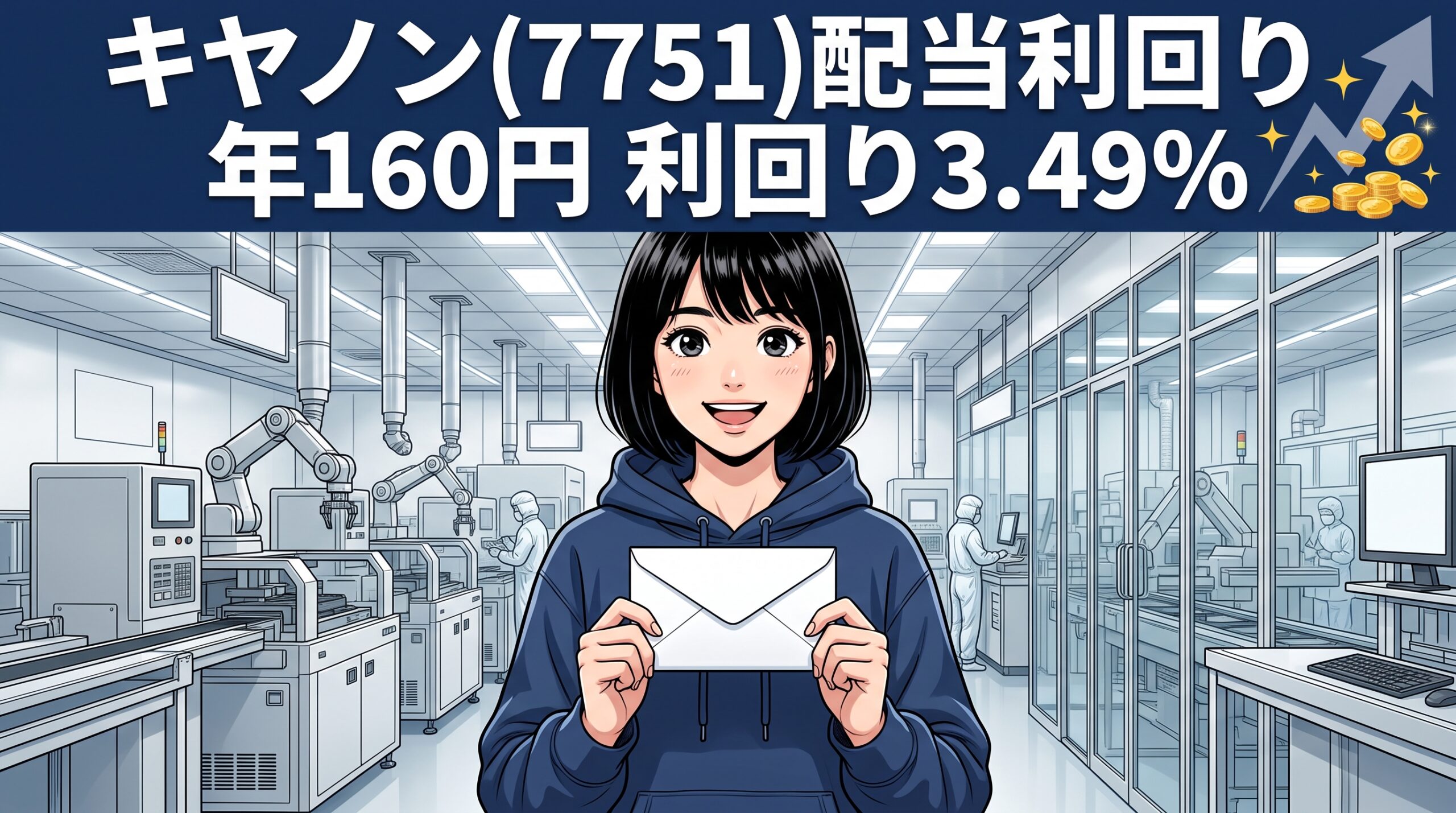 キヤノン配当利回り2026 年160円 利回り3.49% のイメージイラスト