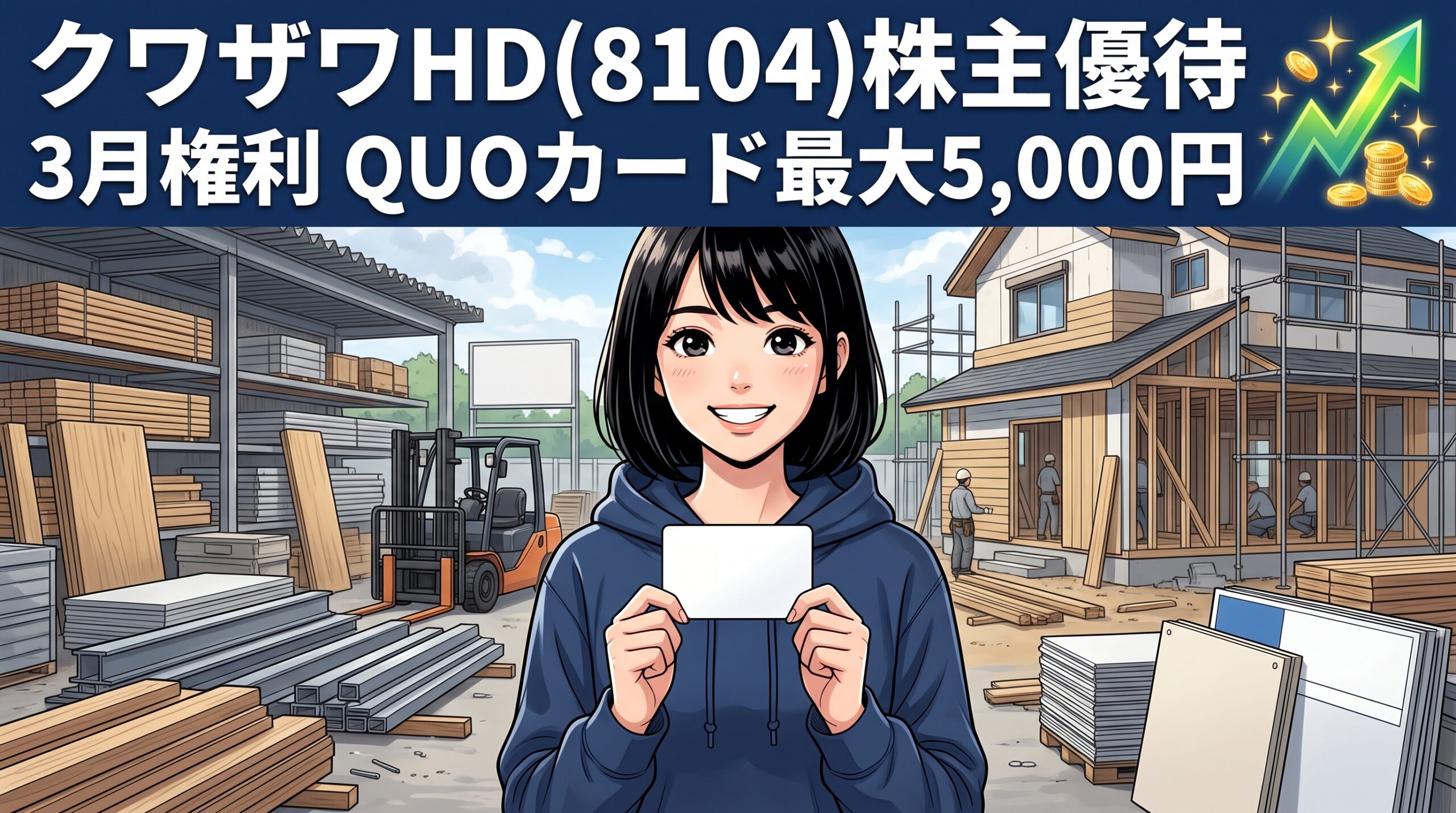 クワザワHD（8104）株主優待 3月権利 QUOカード最大5,000円 のイメージイラスト