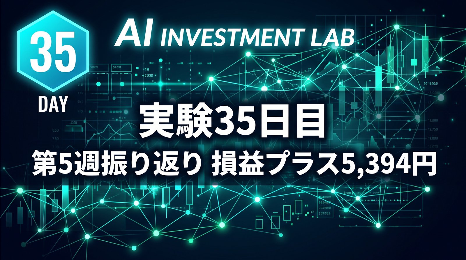 AI投資実験室 実験35日目 第5週振り返り 損益プラス5,394円 のイメージ画像